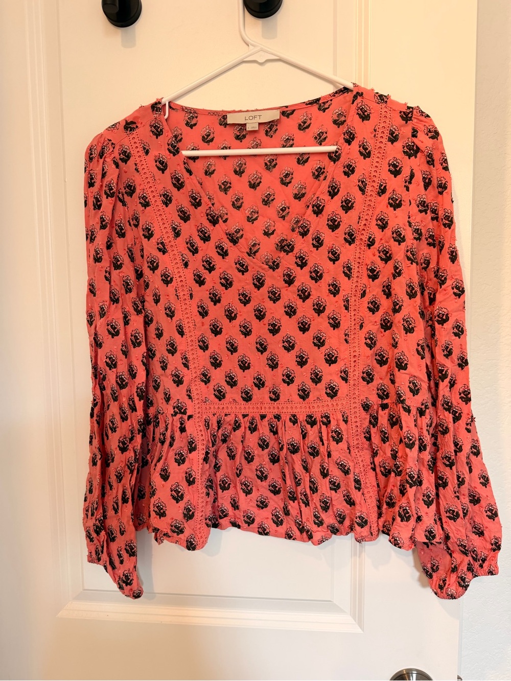 LOFT Coral Pink Floral Peplum Blouse